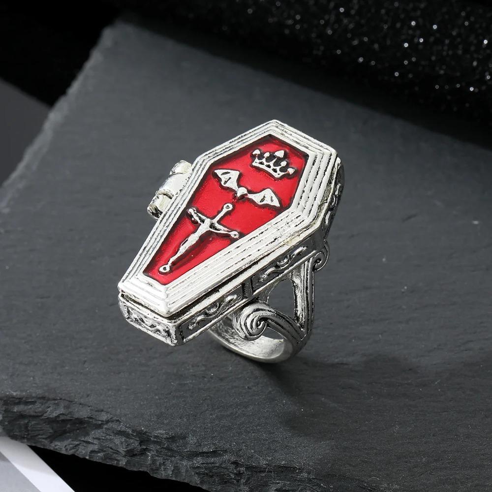 New Simple Retro Niche Trend Crown Punk Jesus Coffin Cross Metal Ring Opening Adjustable Personalized Fashion Party Accessories