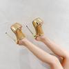 Fashion Gold/Silver Fashion Women Sexy Peep Toe Platform 16CM Thin High Heels Slippers Design Mesh Fabric Banquet Shoes Sandalen