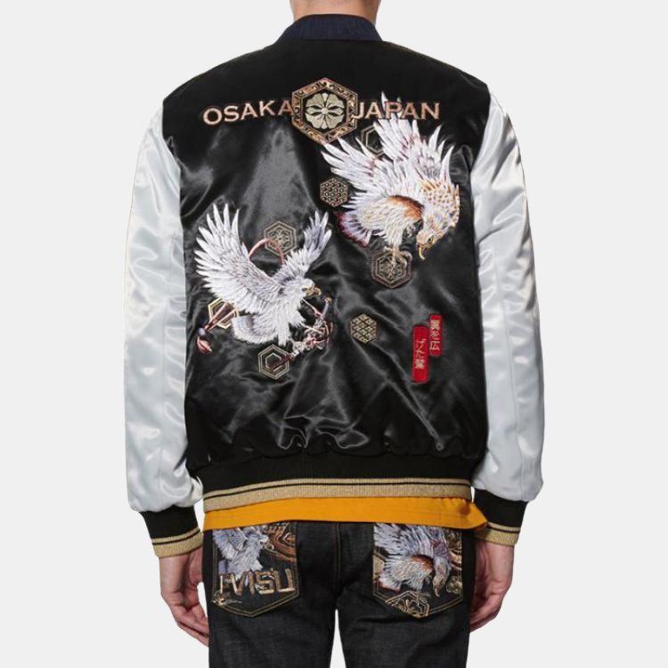 Fukujin Evisu Double Eagle Pattern And Family Flower Embroidery Jacquard Splicing Comfortable Jacket Men Jacket Black 2EAHTM0JK708XXNYBK