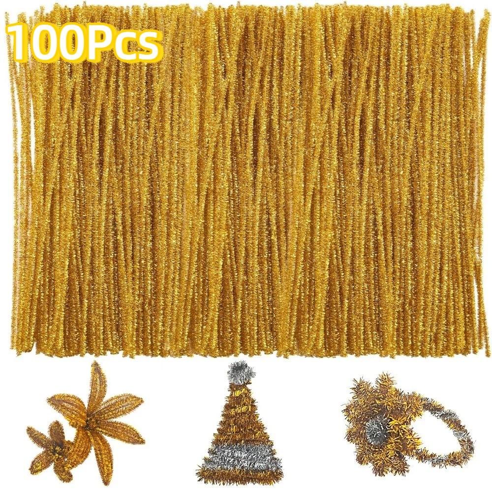 100Pcs Glitter Sparkle Craft Pipe Cleaners Multicolored Fuzzy Sticks Pipe Cleaners Bulk DIY Crafts