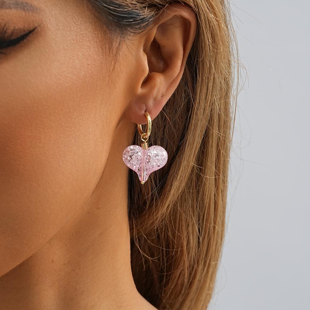 Pink Heartshaped Unique Hoop Earrings For Women Trendy European And Style American