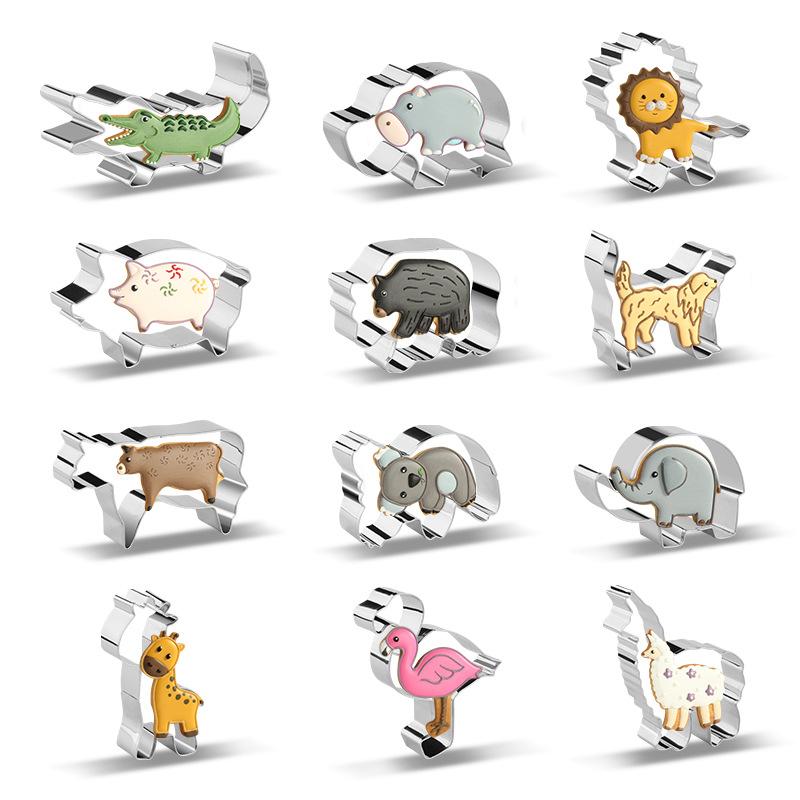 

12Pcs Cartoon Animal Cookie Cutter DIY Baking Stainless Steel Fondant Mold (BPA Free, No FDA) A