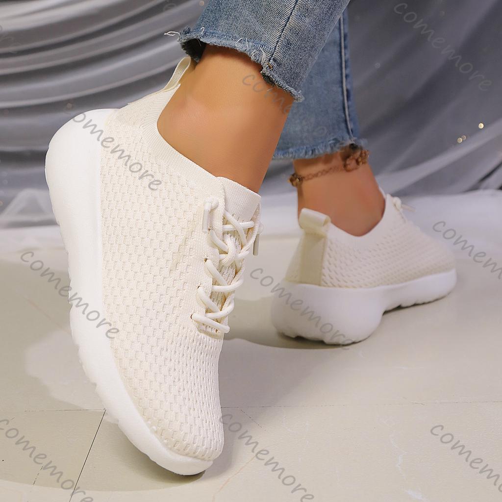 Fashion Comemore Women's Breathable Mesh Vulcanize Shoes Lightweight Casual Thick Bottom Lace Up Sneakers for Women Sports Running Shoes
