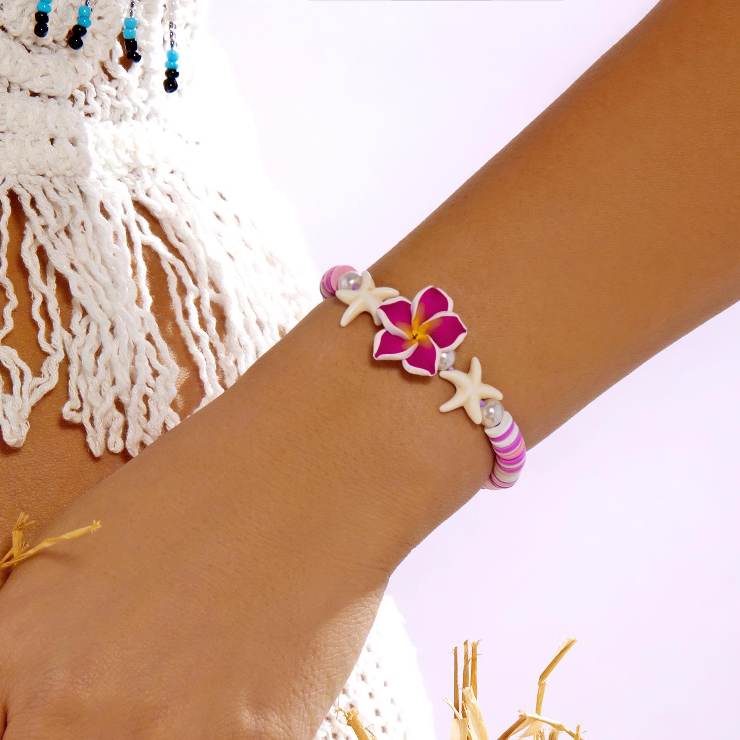 

Minimalist Polymer Clay Flower Beaded Bracelets for Women Trendy Starfish Plumeria Adjustable Bracelets Summer Beach Jewelry