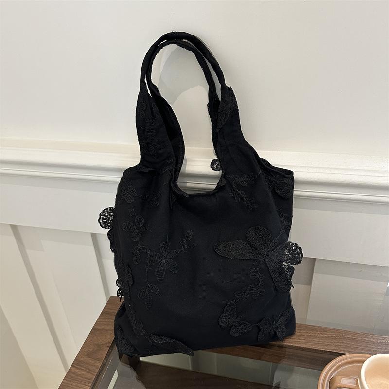 Super Wind Underarm Fashion Bag Women's Three-dimensional Black Butterfly Canvas Bag Leisure Travel Literature and Art Large Capacity