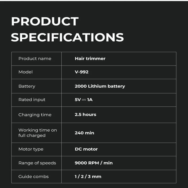 Long-lasting Men's Hair Clipper with Digital Display  Professional and High-speed, Safe and Skin-friendly Rechargeable Hair Clipper with Base