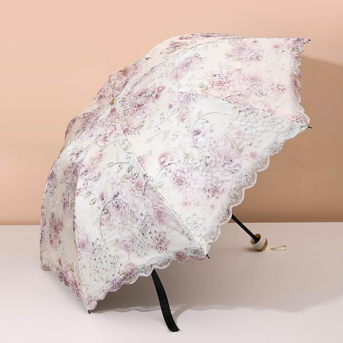 

Виниловый солнцезащитный зонт с двойной вышивкой и блестками, кружево, солнцезащитный крем Muse, защита от ультрафиолета, UPF50 +