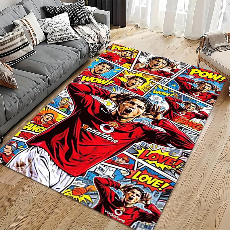 Sports Area Rug, Cristiano Ronaldo Man Utd Vodafone Comic Pop Art Poster, Fan Cave Decor, Non-Slip Mat