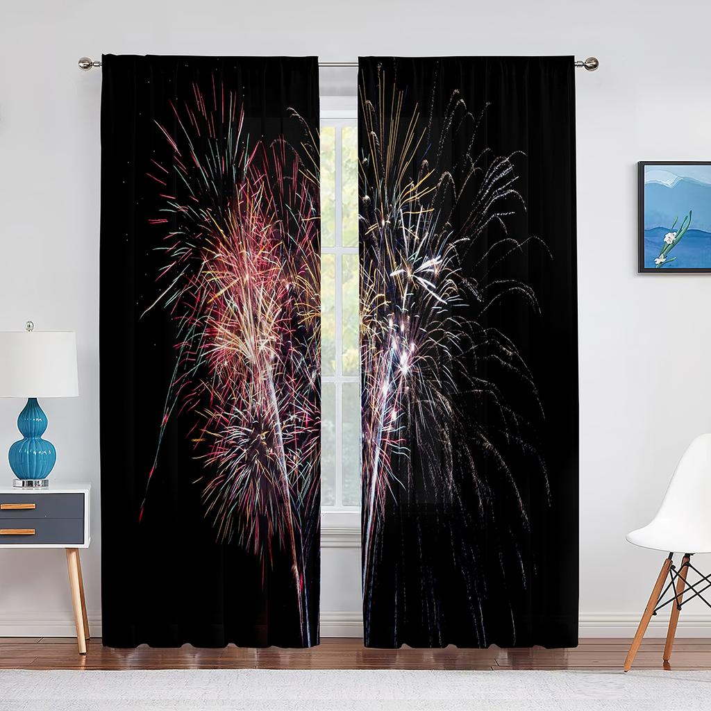 Blommande Färgglada Fyrverkerier Tryckta Skira Voilegardiner för Vardagsrum Sovrum Tyll Fönstergardin Hem Balkong Dekor Draperier