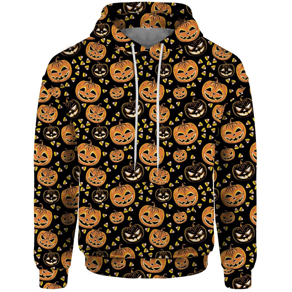 Autumn 3D Skull Pumpkin Printed Hoodies Fashionable Casual Sports Long Sleeved Men's Hooded Sweatshirts