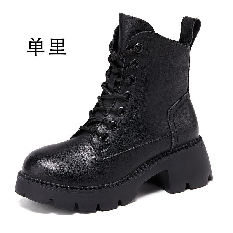 Thick-soled Martin Boots Women's New Autumn and Winter Boots Leather High-heeled Velvet Short Boots