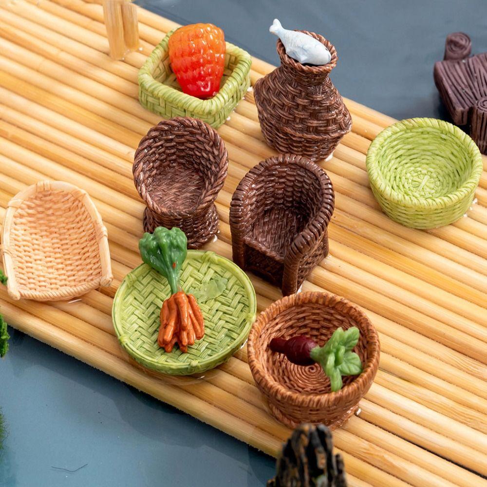 2pcs 2-4cm Bamboo Basket Chair Dustpan Dollhouse Simulation Decoration  Dolls House Accessories