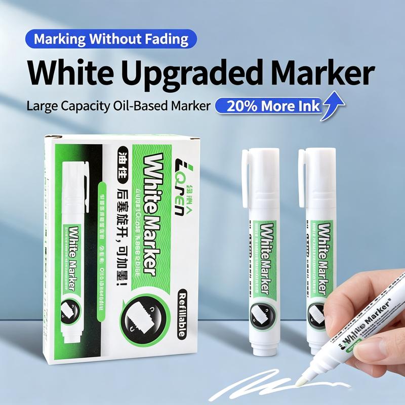 5-100Pcs Large Capacity White Waterproof Permanent Marker Pens, Refillable for Office School Writing Stationery Gifts