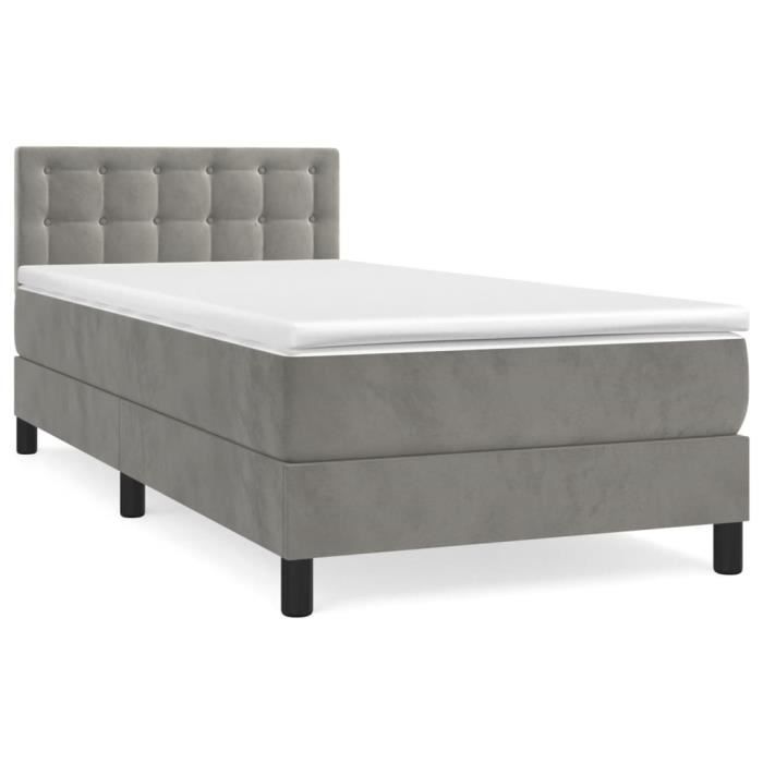 3141521 vidaXL Lit à sommier tapissier et matelas Gris clair 90x200 cm Velours