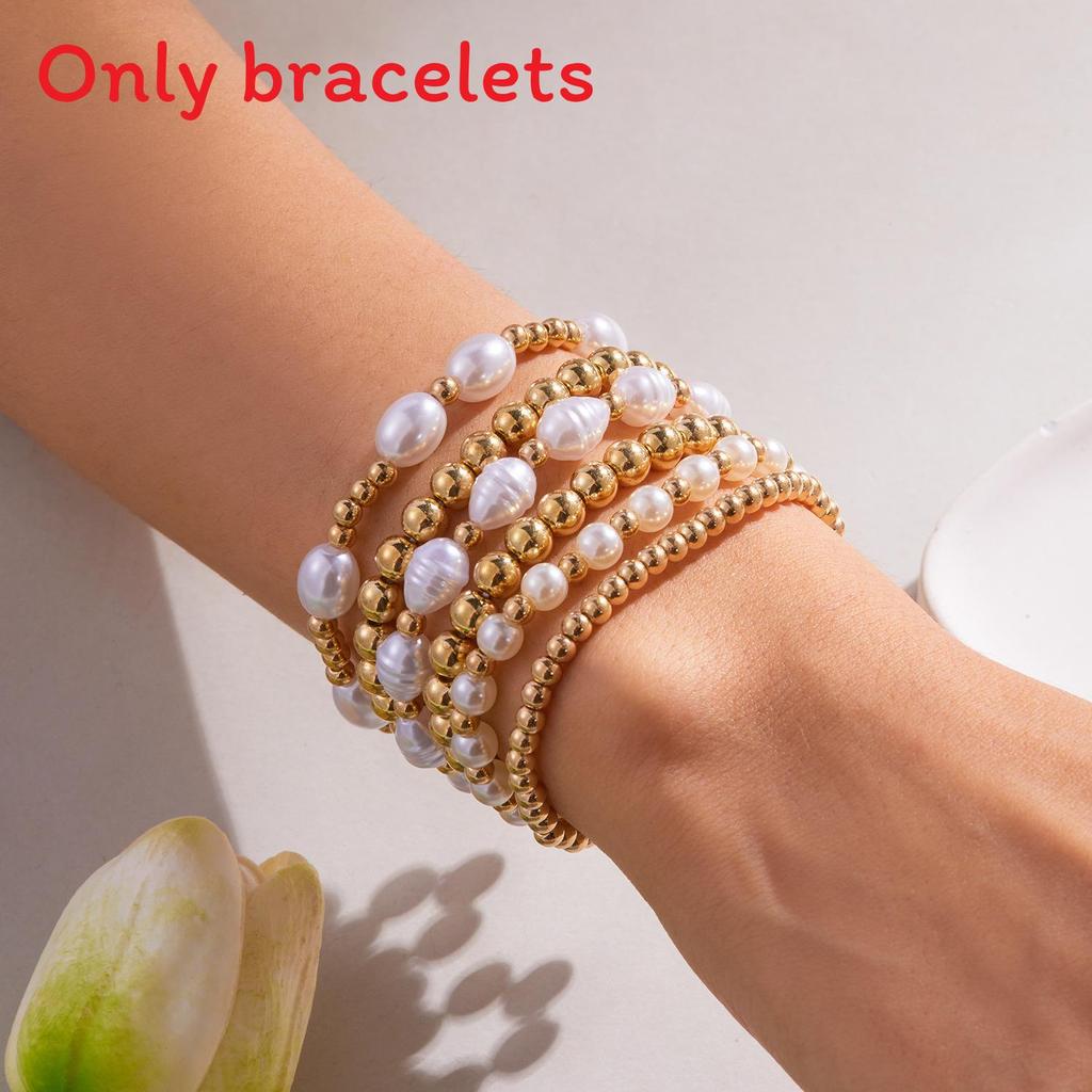 Artificial Pearl Beaded Bracelet With Geometric Oval Design For Womens Fashion Accessory
