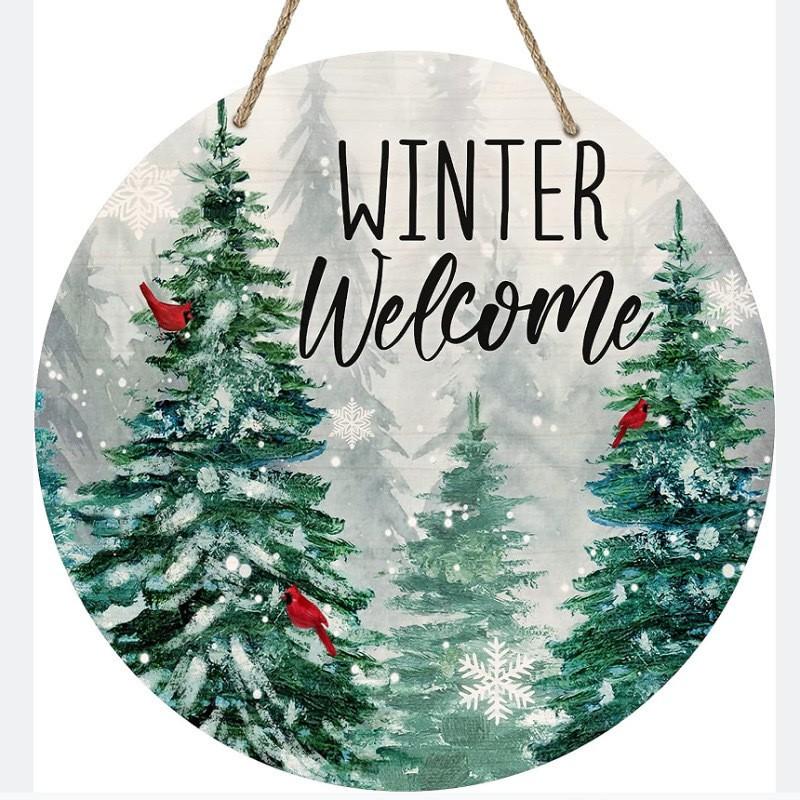 Christmas Decoration Wooden Door Plate Cross-border Amazon Hot New Round Brand Crafts Decoration Listing