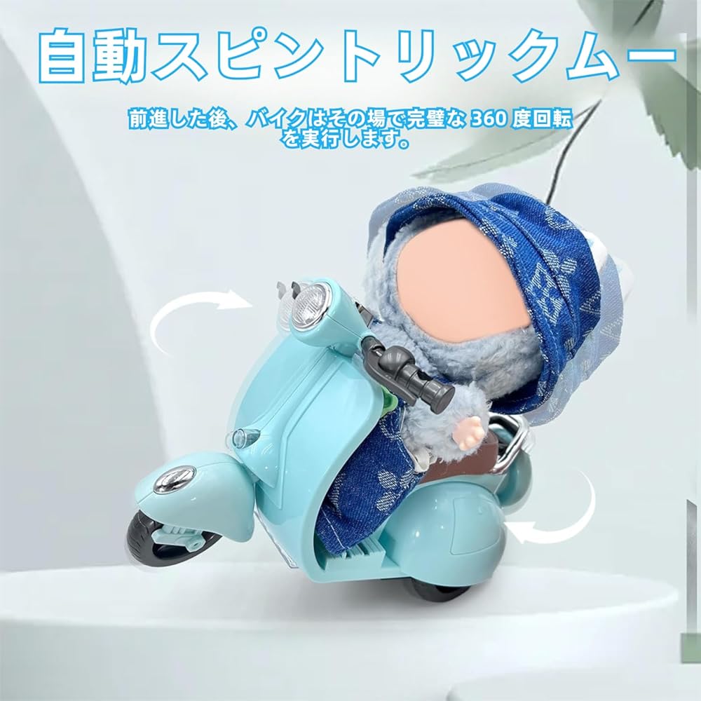 Ruokey Mini Electric Scooter Toy with LED Lights and Sound 360° Rotating Motorcycle Desktop Ornament for Collectors Blue 17cm