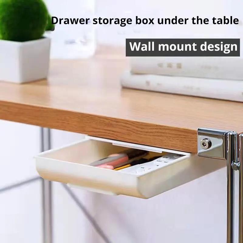 1PC SelfAdhesive Storage Drawer Box Makeup Pencil Tray Non Perforated Drawer Style Storage Box Under The Table, Wardrobe Drawer