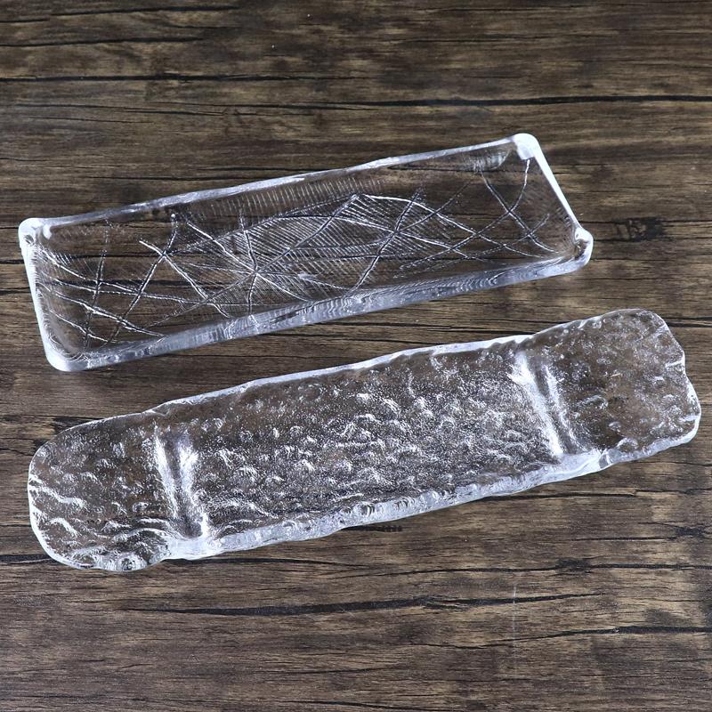 Ιαπωνική Γυάλινη Μακρόστενη Πιατέλα Δημιουργικές Διαφανείς Ορθογώνιες Πιατέλες Ακανόνιστης Υφής Γυάλινη Πιατέλα Σούσι Ειδικά Επιτραπέζια Σκεύη