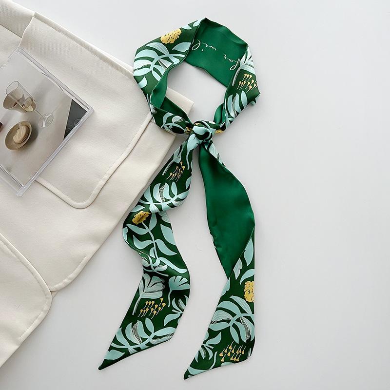 White Fresh Green Soft Small Silk Scarf Female Korean Ins Spring and Summer New Streamer Long Headband Printed Scarf