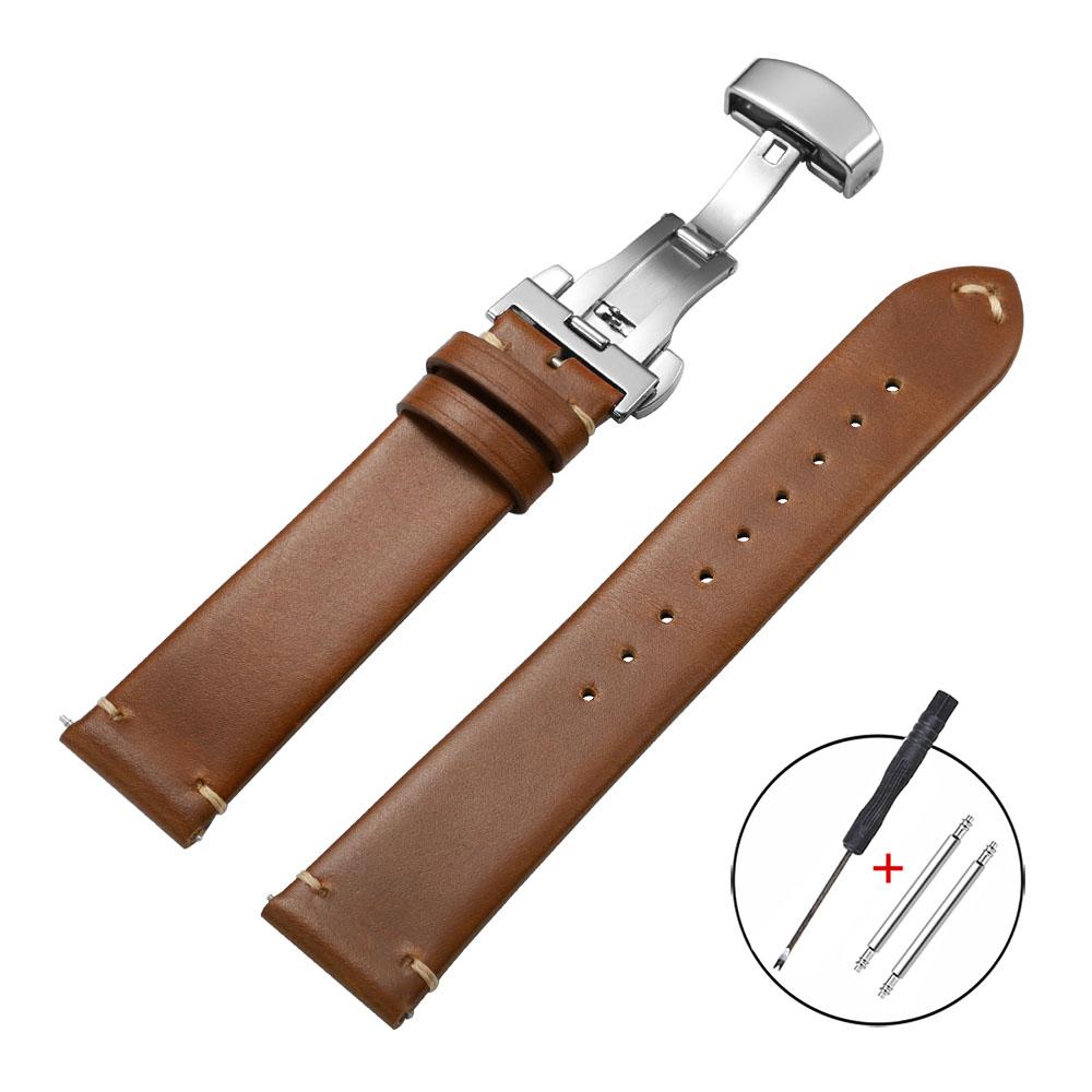

Винтажный ремешок для часов из телячьей кожи 18 мм 20 мм 22 мм для Omega, ремешок для часов с застежкой-бабочкой для Huawei Watch GT 4 3, мягкий браслет на запястье 18mm&Silver Buckle светло-коричневого