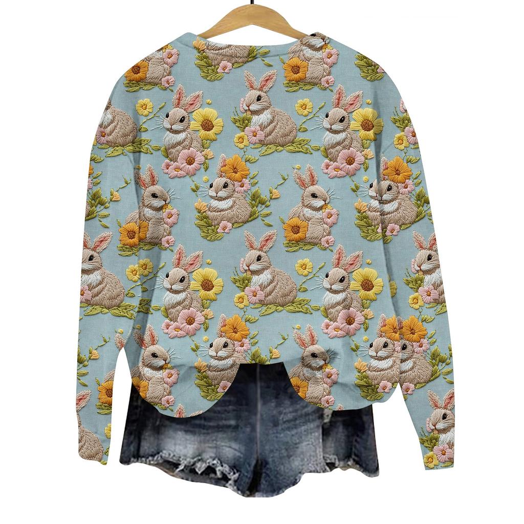 Women's Fashion Easter Printed Long Sleeve Loose Round Neck Sweatshirt Top