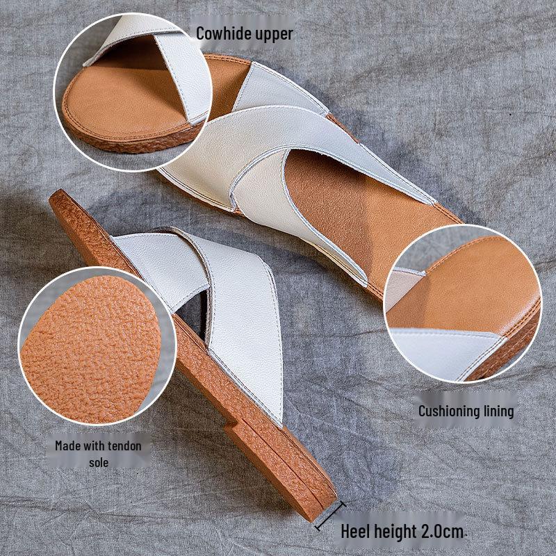 2025 Špičkové dámské módní sandály z pravé kůže - Všestranná plochá plážová obuv