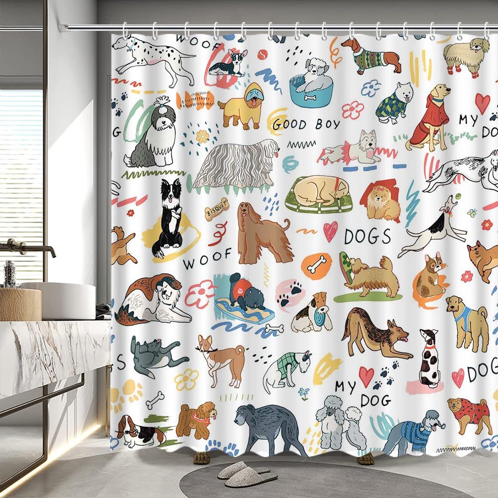 Dog Shower Curtain Cartoon Funny Dog Shower Curtain for Bathroom Cute cute pet Shower Curtain Different Kinds Loyal Pet Bathtub
