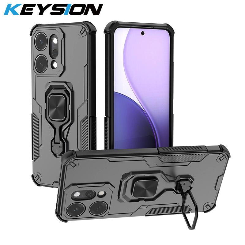 

KEYSION Shockproof Armor Case for OPPO Reno14 Pro 5G Silicone+PC Upright Metal Live Ring Stand Phone Cover for OPPO Reno 14 5G for Reno14 Pro 5G зелений