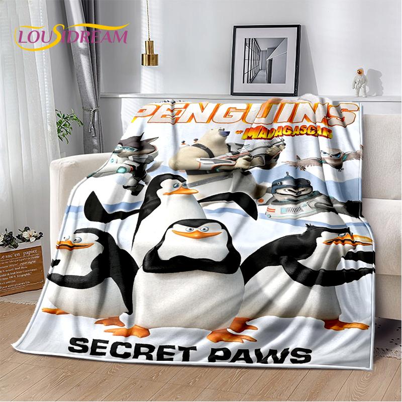 Coperta Cartoon Pinguini del Madagascar, Morbida Coperta da Divano per Casa Camera da Letto Letto Divano Picnic Viaggio Ufficio Copertura Regalo per Bambino