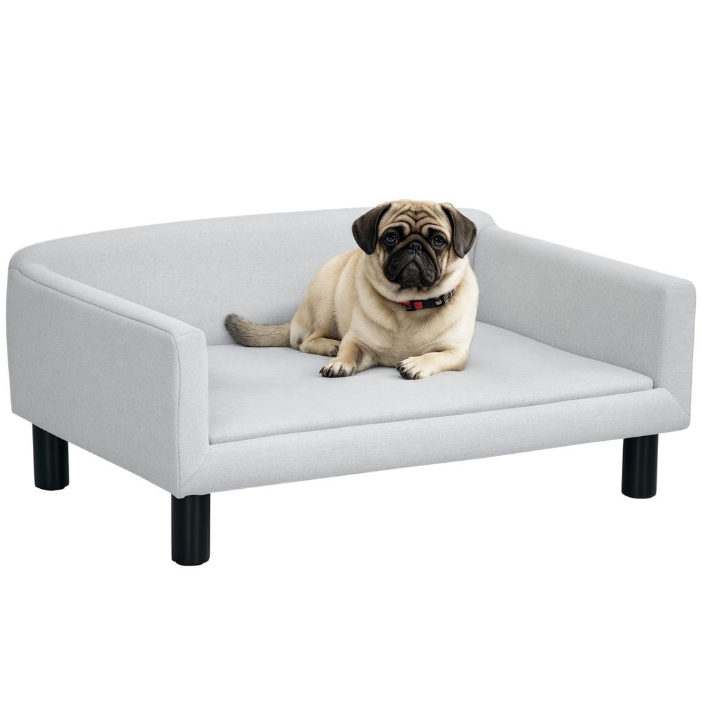Velvet Dog Sofa for Medium and Small Dogs with Cushion, Armrests and Backrest, 82x54x36 Cm, Light Grey