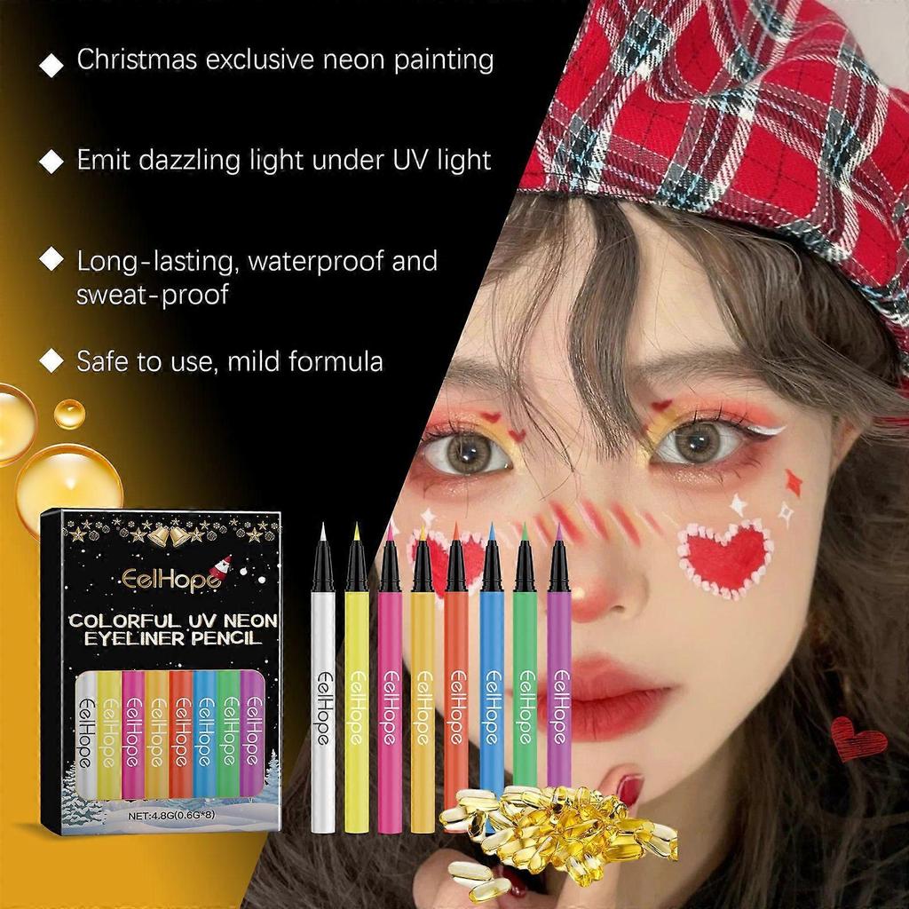 Eelhope 8barevný Halloweenský Neonový UV Tekutý Oční Linker Je Rychleschnoucí, Dlouhotrvající A Snadno Se Nerozmazává Oční Make-up