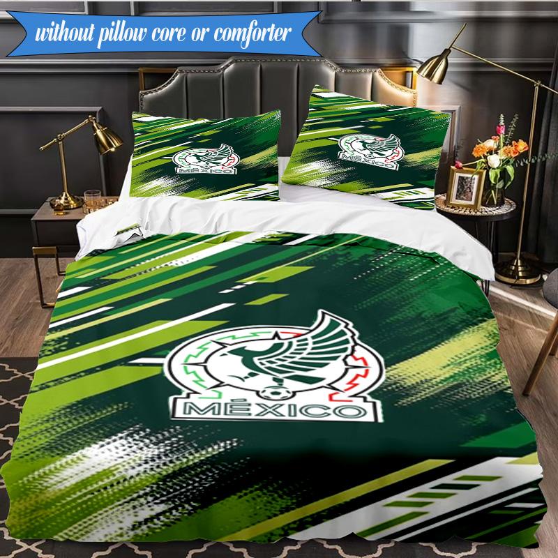 Mexico Football Emblem 3pcs Bedding,Including 1pc Duvet Cover And 2pcs Pillowcases Perfect for Christmas,Ideal for Bedroom, Dormitory