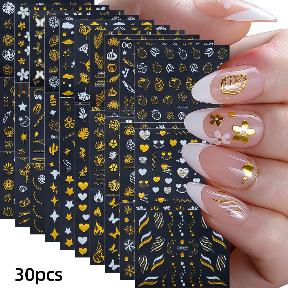 30 Stück Weihnachten Geprägt Glitzer 5D Nagelaufkleber 6*5cm Elch Schneeflocke Bär Schneemann Xmas Aufkleber Winter Maniküre Glitzer Aufkleber