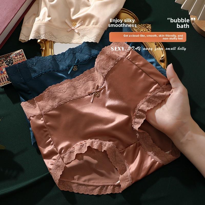 Large Size Female Spring and Summer Lace Light Luxury Silk Satin Ice Silk Briefs