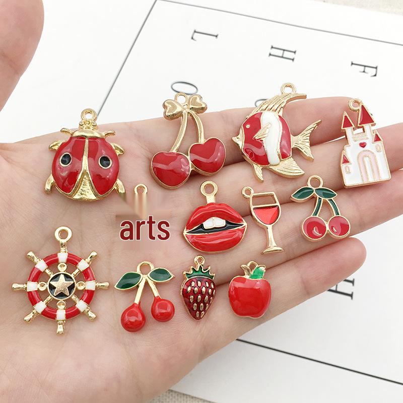 31-Piece Red Sheep Drip Oil Alloy Charms Set for DIY Earrings & Pendants