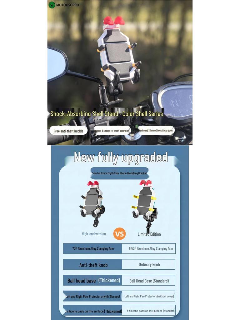 Eight-Claw Shock-Absorbing Anti-Theft Motorcycle Phone Holder with Soft Rubber