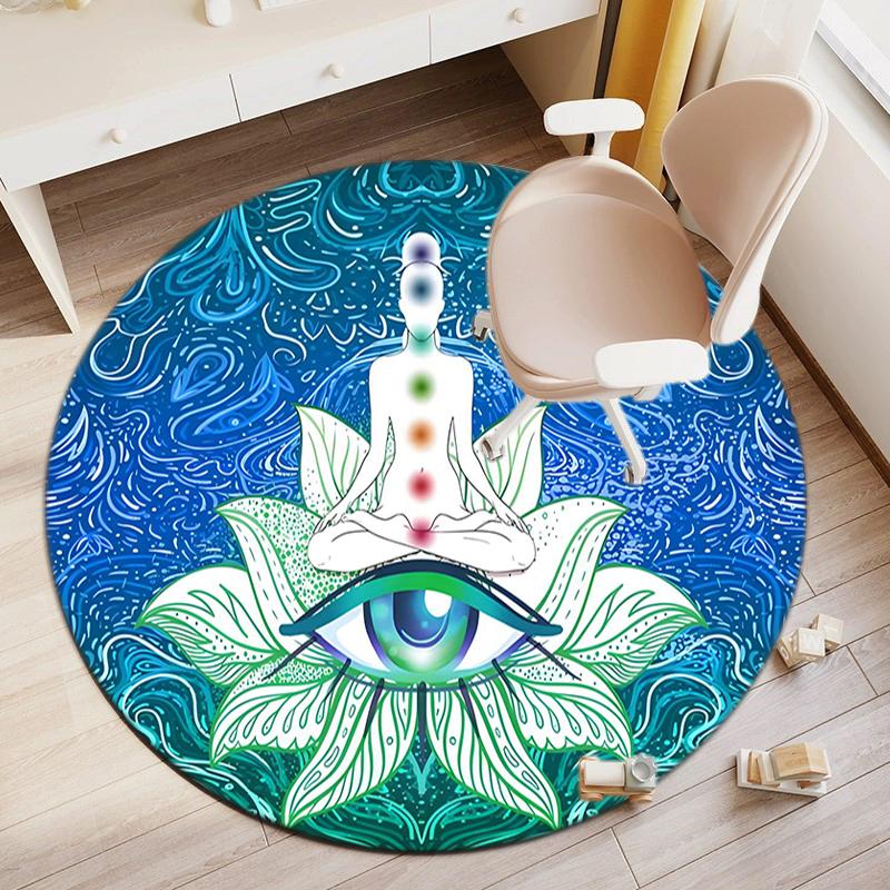 1Pc Chakras Theme Printed Circular Carpet, Home Door Mat, Outdoor Travel Protection Carpet A2