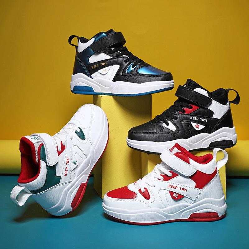 New Board Shoes High-top Basketball Shoes Sports Shoes Children's Soft-soled Running Shoes Autumn Velcro Classmates Children