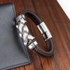 21CM Men Hand-woven Leather Rope Bracelet Black Hip Hop Vintage Chain Bracelet Male Stainless Steel Jewelry