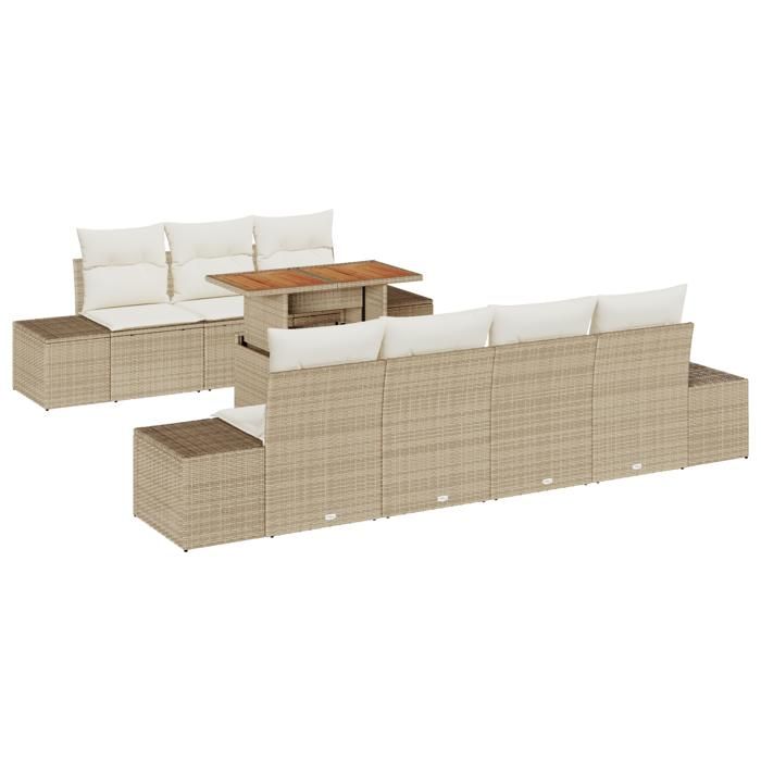 VidaXL Ensemble de Canapés de Jardin 8 Pièces avec Coussins Beige Poly Rattan 3358661