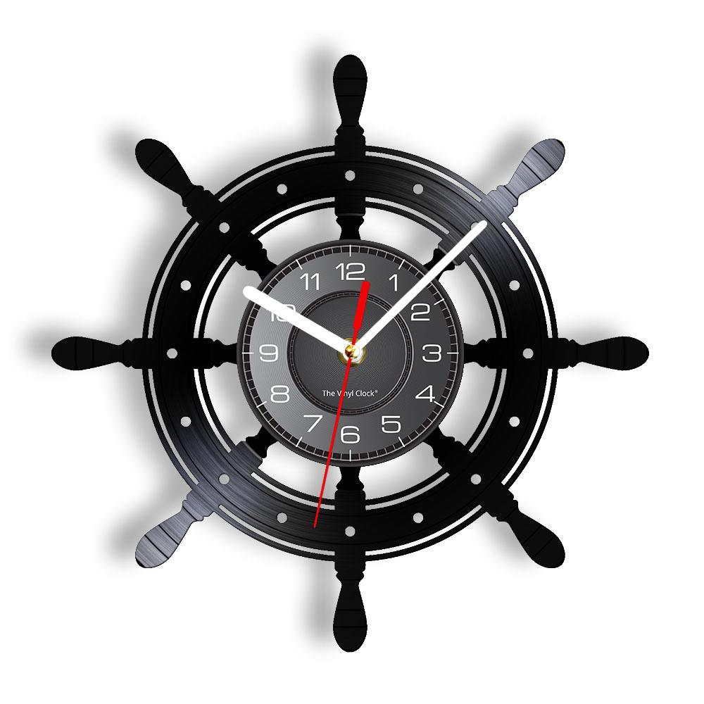 Anchor Ship Navy Compass Vinyl Record Wall Clock Retro Home Wall Decoration Navigation Ship Rudder Art Wall Clock Sailor Gift
