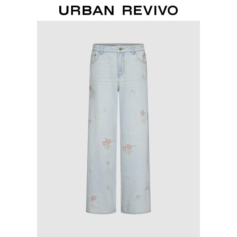 UR2026 Women s Casual Washed Wide-Leg Embroidered Denim Jeans 27