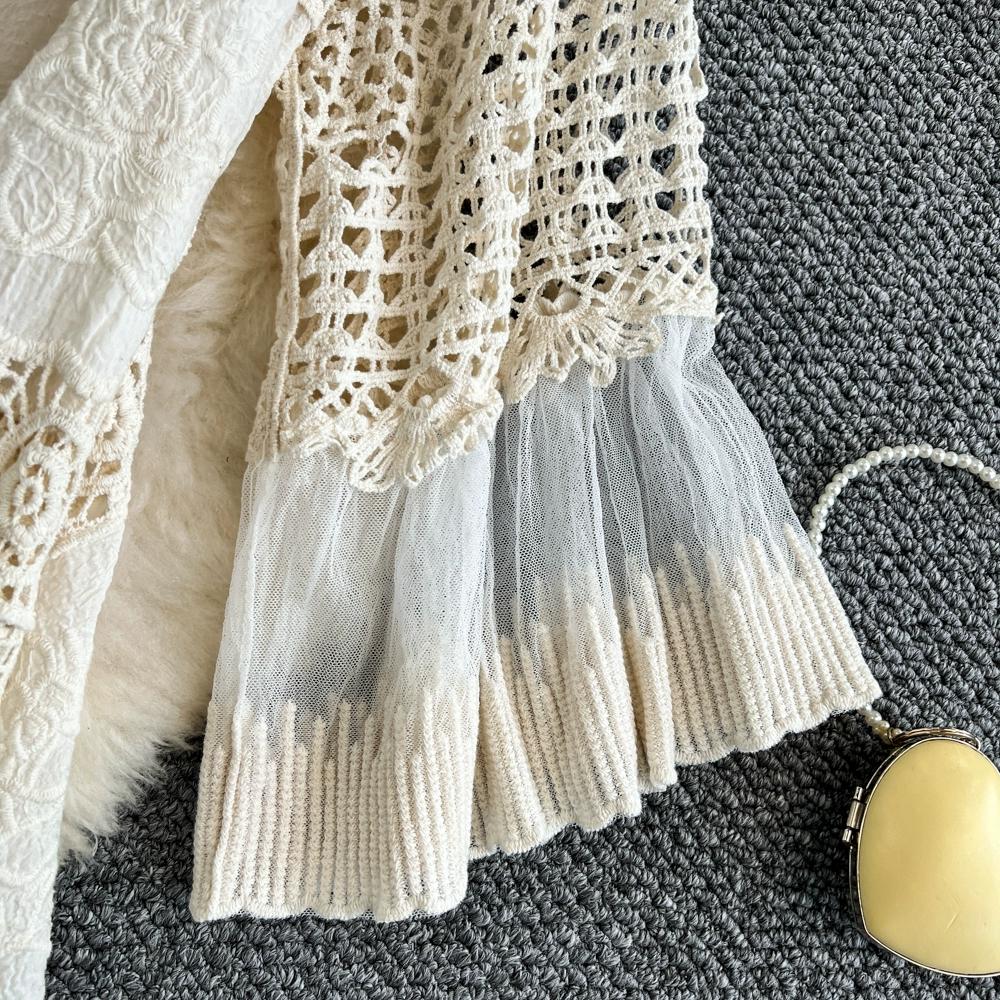 Dimanaf 2025 Neues Sommer Damen Lang Strickkleid Ärmel Mode Spitzenkleider Lässig Locker