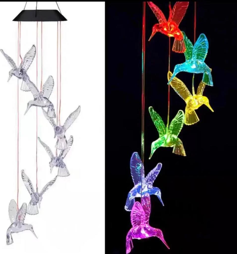 Christmas Solar Wind Chime Crystal Ball Hummingbird Wind Chime Lamp Waterproof Outdoor Use for Courtyard Garden Yard Decoration