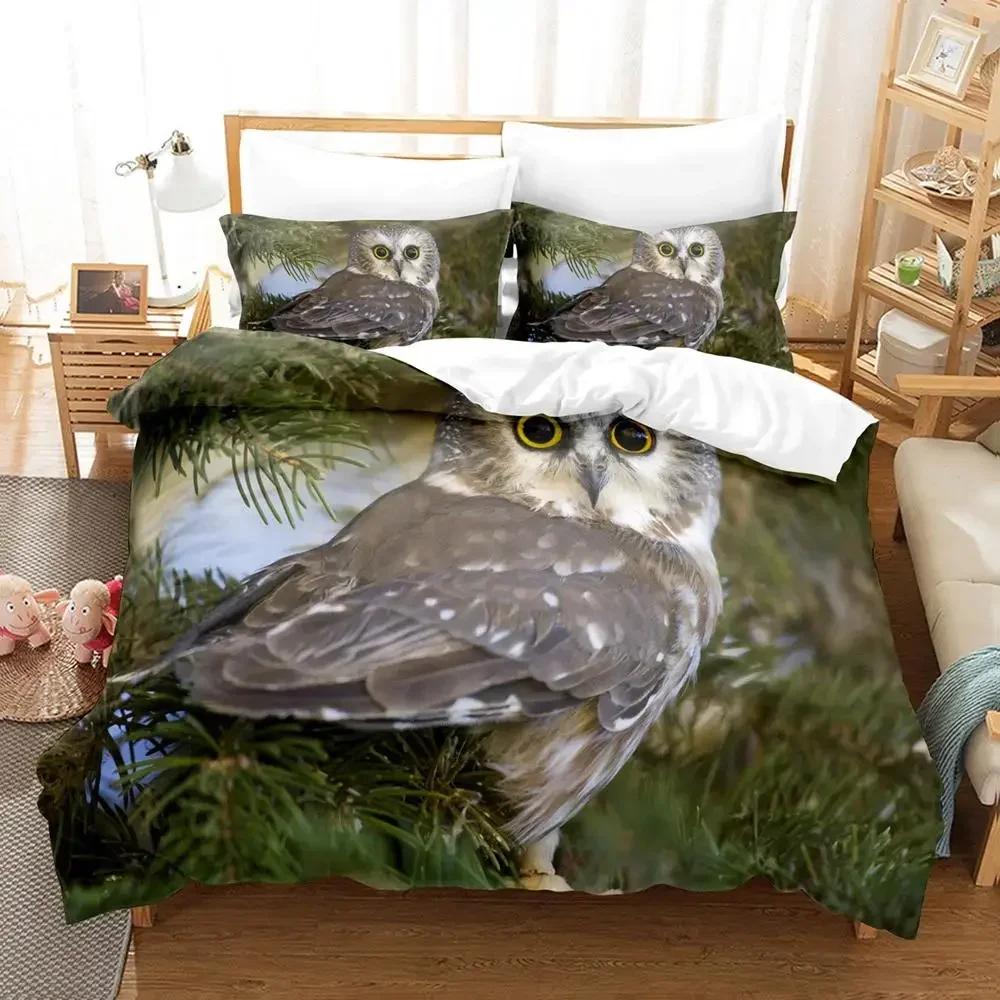 Owl Duvet Cover Set Microfiber Cute White Owl Comforter Cover Bird Animal Quilt Cover For Boys Teens Adults Double Queen Size