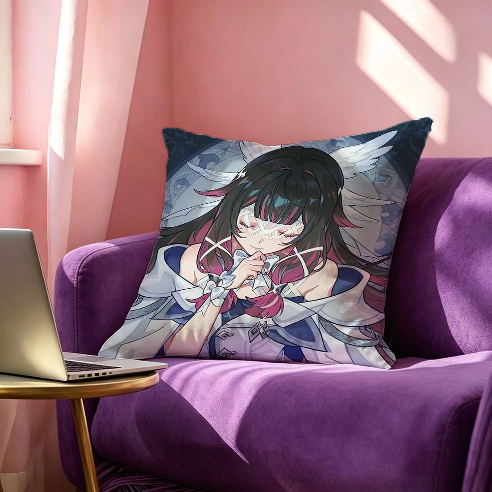 G-Genshin Columbina Impact Square Double-Sided printed Pillow Case Bedroom Bedside Pillow Sofa Cushion Cover