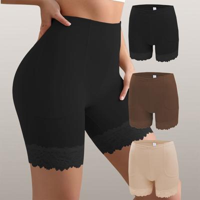 Women's Lace Underwear, High Waisted Seamless Safety Pants, Non Rolled Edge Flat Corner Bottom Safety Pants