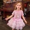Girls Summer Cotton Cartoon T Shirt Sweet Lace Short Sleeve Top Baby Cute Thin Blouse