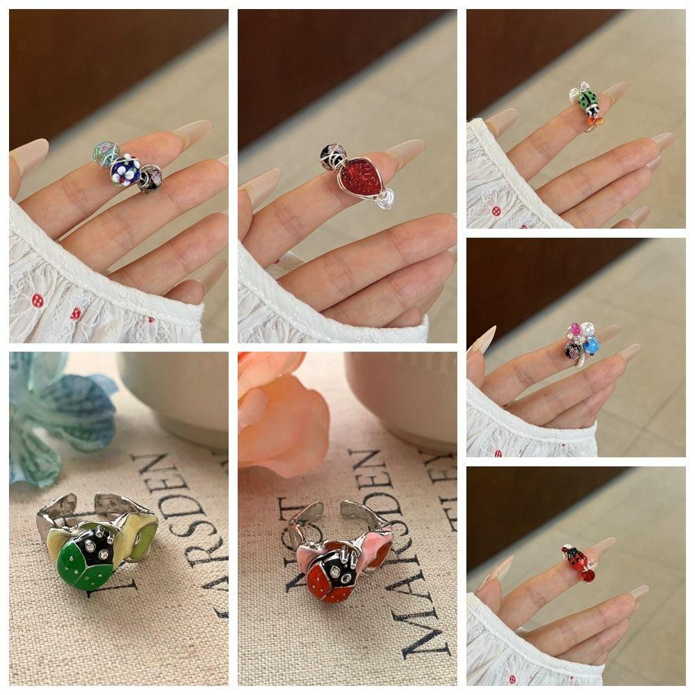 Jewelry Accessories Insect Drip Oil Ring Geometric Enamel Flower Ring Retro Painting Ring  Friend